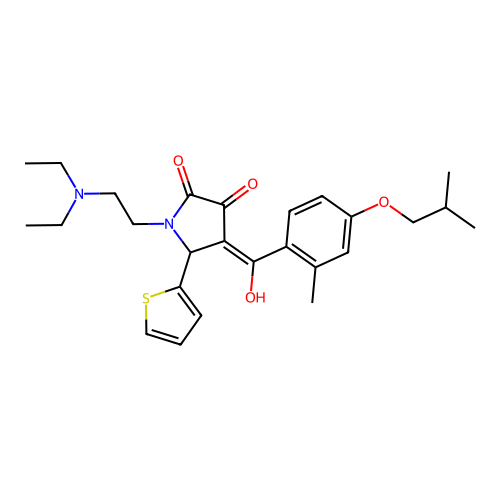 (4E)-1-(2-diethylaminoethyl)-4-[hydroxy-[2-methyl-4-(2-methylpropoxy)phenyl]methylidene]-5-thiophen-2-ylpyrrolidine-2,3-dione structure