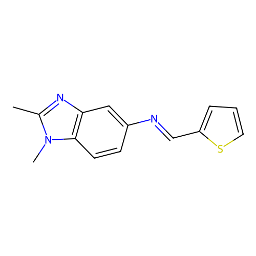 1,2-dimethyl-N-[(E)-thiophen-2-ylmethylidene]-1H-benzimidazol-5-amine structure