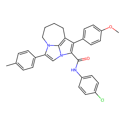 N-(4-chlorophenyl)-1-(4-methoxyphenyl)-4-(4-methylphenyl)-5,6,7,8-tetrahydro-2a,4a-diazacyclopenta[cd]azulene-2-carboxamide structure
