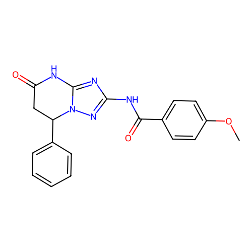 4-methoxy-N-(5-oxo-7-phenyl-4,5,6,7-tetrahydro[1,2,4]triazolo[1,5-a]pyrimidin-2-yl)benzamide structure