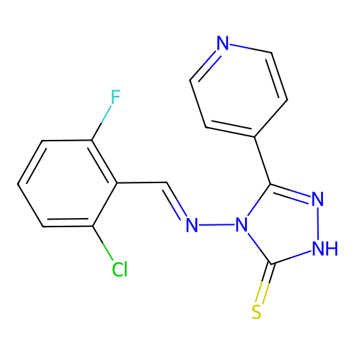 (E)-4-((2-chloro-6-fluorobenzylidene)amino)-5-(pyridin-4-yl)-4H-1,2,4-triazole-3-thiol structure