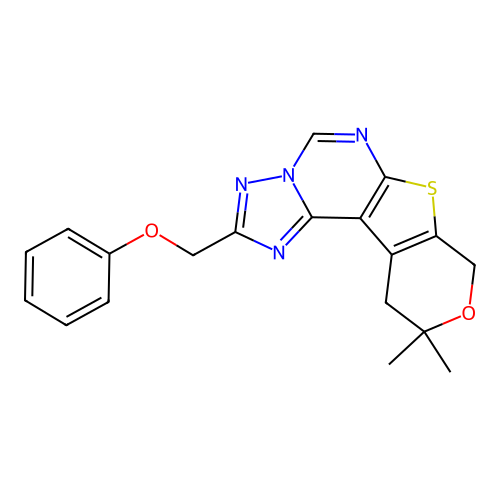 10,10-dimethyl-2-(phenoxymethyl)-10,11-dihydro-8H-pyrano[4',3':4,5]thieno[3,2-e][1,2,4]triazolo[1,5-c]pyrimidine structure