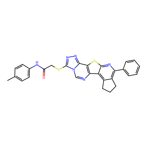 2-((10-phenyl-8,9-dihydro-7H-cyclopenta[4',5']pyrido[3',2':4,5]thieno[2,3-e][1,2,4]triazolo[4,3-c]pyrimidin-3-yl)thio)-N-(p-tolyl)acetamide structure