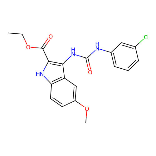 ethyl 3-{[(3-chlorophenyl)carbamoyl]amino}-5-methoxy-1H-indole-2-carboxylate structure