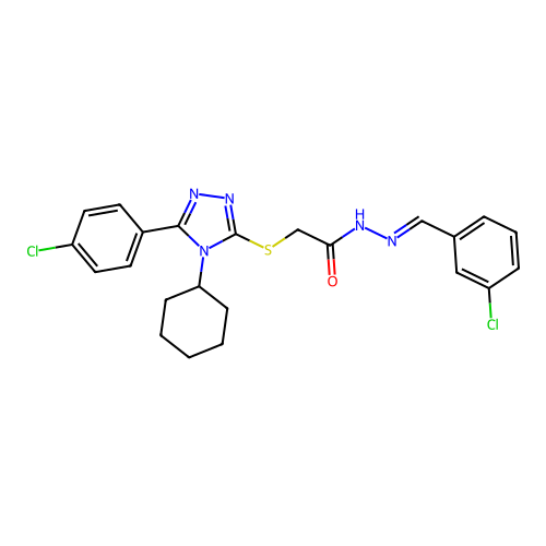 2-{[5-(4-chlorophenyl)-4-cyclohexyl-4H-1,2,4-triazol-3-yl]sulfanyl}-N'-[(E)-(3-chlorophenyl)methylidene]acetohydrazide structure