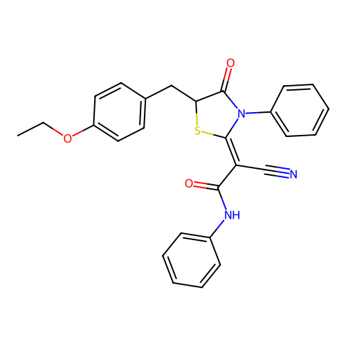(Z)-2-cyano-2-(5-(4-ethoxybenzyl)-4-oxo-3-phenylthiazolidin-2-ylidene)-N-phenylacetamide structure