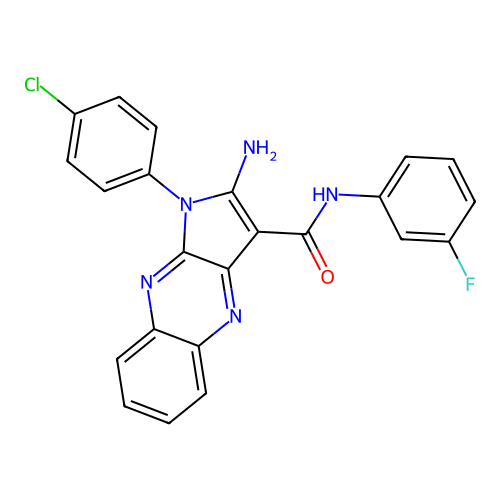 2-amino-1-(4-chlorophenyl)-N-(3-fluorophenyl)-1H-pyrrolo[2,3-b]quinoxaline-3-carboxamide structure