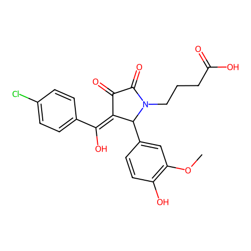 4-[(3E)-3-[(4-chlorophenyl)(hydroxy)methylidene]-2-(4-hydroxy-3-methoxyphenyl)-4,5-dioxopyrrolidin-1-yl]butanoic acid structure