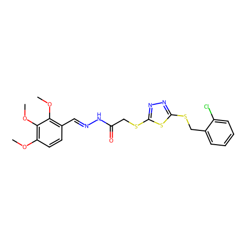 (E)-2-((5-((2-chlorobenzyl)thio)-1,3,4-thiadiazol-2-yl)thio)-N'-(2,3,4-trimethoxybenzylidene)acetohydrazide structure