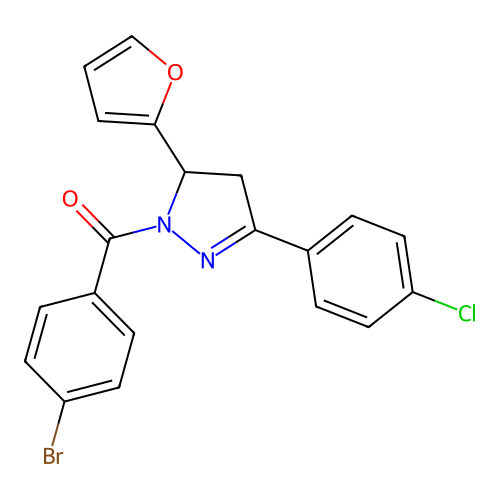 (4-bromophenyl)(3-(4-chlorophenyl)-5-(furan-2-yl)-4,5-dihydro-1H-pyrazol-1-yl)methanone structure
