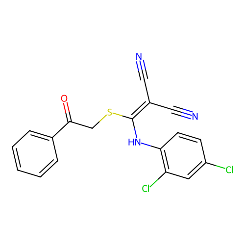 2-[(2,4-dichloroanilino)-phenacylsulfanylmethylidene]propanedinitrile structure