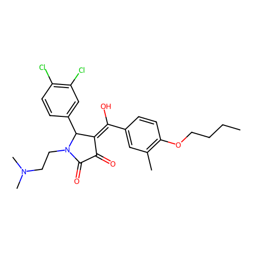 (4E)-4-[(4-butoxy-3-methylphenyl)-hydroxymethylidene]-5-(3,4-dichlorophenyl)-1-(2-dimethylaminoethyl)pyrrolidine-2,3-dione structure