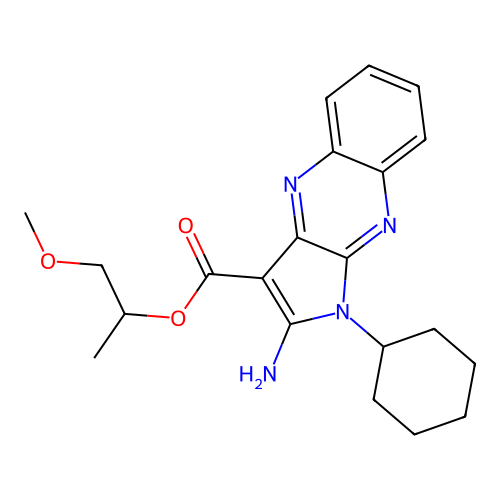 1-methoxypropan-2-yl 2-amino-1-cyclohexyl-1H-pyrrolo[2,3-b]quinoxaline-3-carboxylate structure