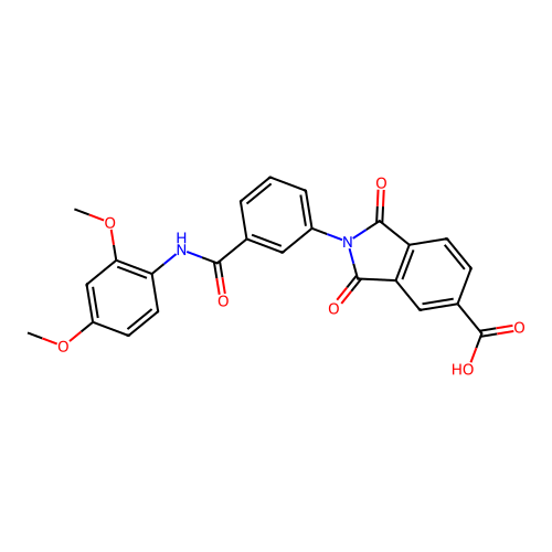 2-{3-[(2,4-dimethoxyphenyl)carbamoyl]phenyl}-1,3-dioxo-2,3-dihydro-1H-isoindole-5-carboxylic acid structure