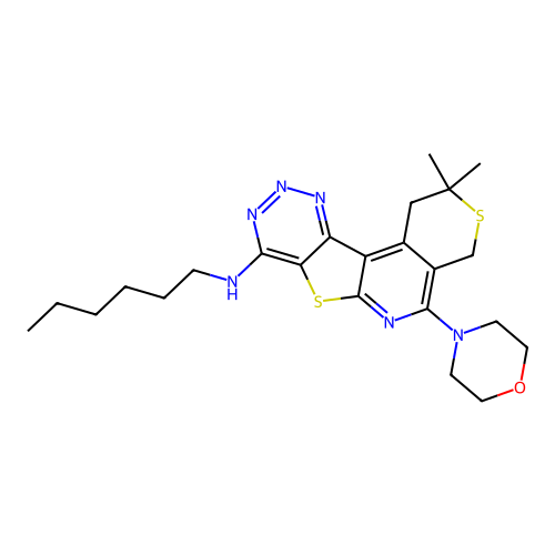 N-hexyl-2,2-dimethyl-5-(morpholin-4-yl)-1,4-dihydro-2H-thiopyrano[4'',3'':4',5']pyrido[3',2':4,5]thieno[3,2-d][1,2,3]triazin-8-amine structure