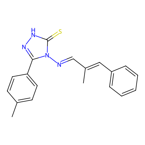 4-((E)-((E)-2-methyl-3-phenylallylidene)amino)-5-(p-tolyl)-4H-1,2,4-triazole-3-thiol structure