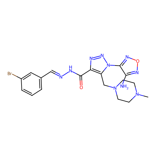 (E)-1-(4-amino-1,2,5-oxadiazol-3-yl)-N'-(3-bromobenzylidene)-5-((4-methylpiperazin-1-yl)methyl)-1H-1,2,3-triazole-4-carbohydrazide structure