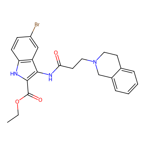 Ethyl 5-bromo-3-[3-(3,4-dihydro-1H-isoquinolin-2-yl)propanoylamino]-1H-indole-2-carboxylate structure