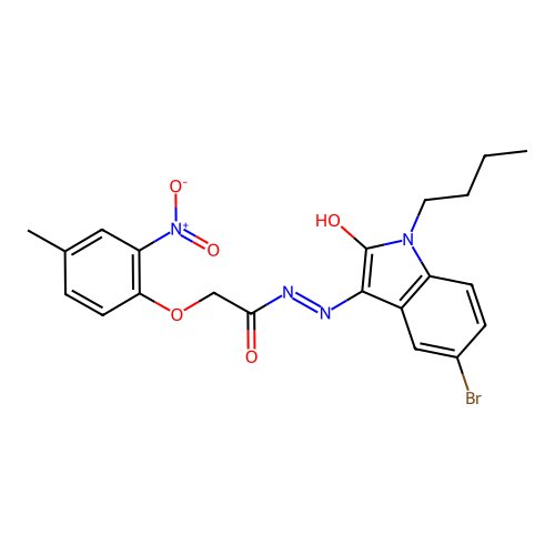 (E)-N'-(5-bromo-1-butyl-2-oxoindolin-3-ylidene)-2-(4-methyl-2-nitrophenoxy)acetohydrazide structure