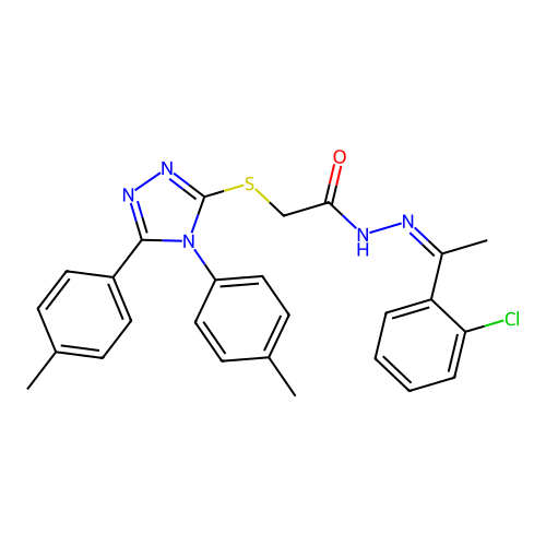 (Z)-N'-(1-(2-chlorophenyl)ethylidene)-2-((4,5-di-p-tolyl-4H-1,2,4-triazol-3-yl)thio)acetohydrazide structure