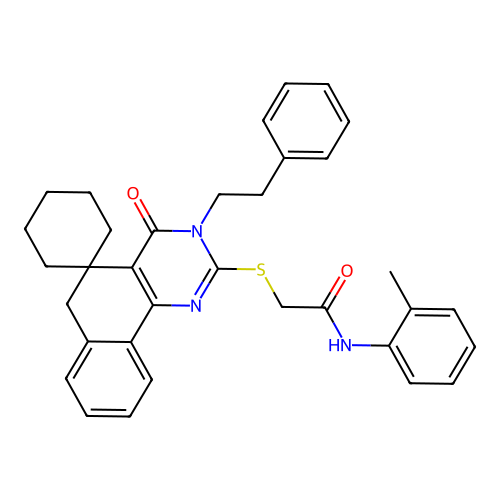 2-((4-oxo-3-phenethyl-4,6-dihydro-3H-spiro[benzo[h]quinazoline-5,1'-cyclohexan]-2-yl)thio)-N-(o-tolyl)acetamide structure