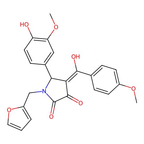(4E)-1-(furan-2-ylmethyl)-5-(4-hydroxy-3-methoxyphenyl)-4-[hydroxy(4-methoxyphenyl)methylidene]pyrrolidine-2,3-dione structure