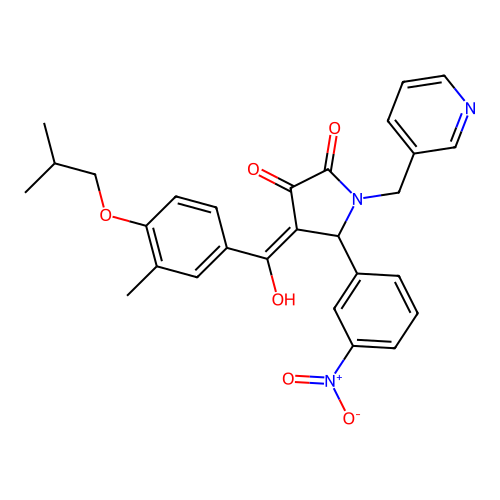(4E)-4-[hydroxy-[3-methyl-4-(2-methylpropoxy)phenyl]methylidene]-5-(3-nitrophenyl)-1-(pyridin-3-ylmethyl)pyrrolidine-2,3-dione structure