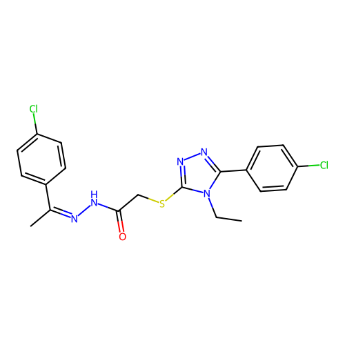 N'-[(1Z)-1-(4-chlorophenyl)ethylidene]-2-{[5-(4-chlorophenyl)-4-ethyl-4H-1,2,4-triazol-3-yl]sulfanyl}acetohydrazide structure