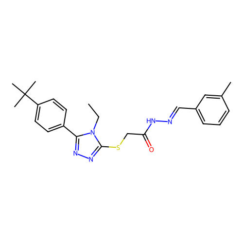 2-{[5-(4-tert-butylphenyl)-4-ethyl-4H-1,2,4-triazol-3-yl]sulfanyl}-N'-[(E)-(3-methylphenyl)methylidene]acetohydrazide structure