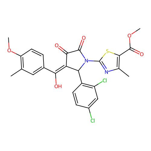 methyl 2-(2-(2,4-dichlorophenyl)-4-hydroxy-3-(4-methoxy-3-methylbenzoyl)-5-oxo-2,5-dihydro-1H-pyrrol-1-yl)-4-methylthiazole-5-carboxylate structure