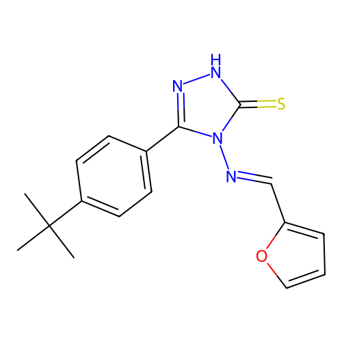 (E)-5-(4-(tert-butyl)phenyl)-4-((furan-2-ylmethylene)amino)-4H-1,2,4-triazole-3-thiol structure