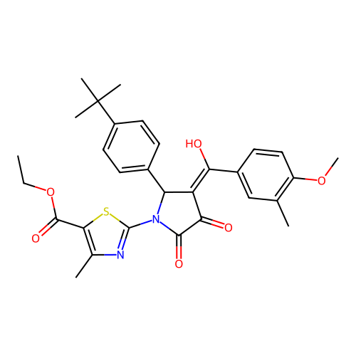 ethyl 2-(2-(4-(tert-butyl)phenyl)-4-hydroxy-3-(4-methoxy-3-methylbenzoyl)-5-oxo-2,5-dihydro-1H-pyrrol-1-yl)-4-methylthiazole-5-carboxylate structure
