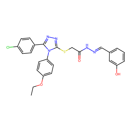 2-{[5-(4-chlorophenyl)-4-(4-ethoxyphenyl)-4H-1,2,4-triazol-3-yl]sulfanyl}-N'-[(E)-(3-hydroxyphenyl)methylidene]acetohydrazide structure