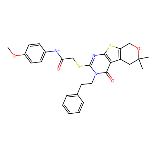 2-((6,6-dimethyl-4-oxo-3-phenethyl-4,5,6,8-tetrahydro-3H-pyrano[4',3':4,5]thieno[2,3-d]pyrimidin-2-yl)thio)-N-(4-methoxyphenyl)acetamide structure