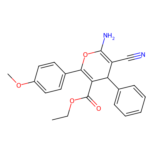 ethyl 6-amino-5-cyano-2-(4-methoxyphenyl)-4-phenyl-4H-pyran-3-carboxylate structure