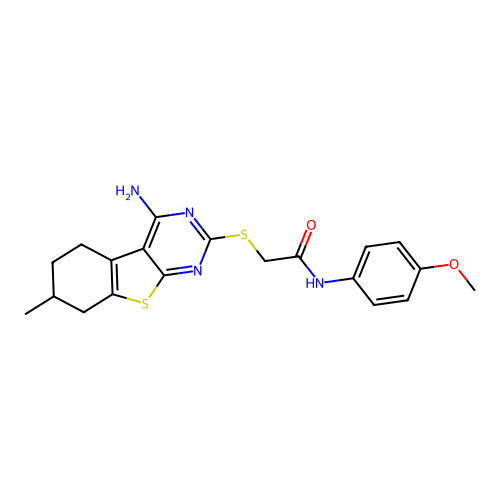 2-((4-amino-7-methyl-5,6,7,8-tetrahydrobenzo[4,5]thieno[2,3-d]pyrimidin-2-yl)thio)-N-(4-methoxyphenyl)acetamide structure