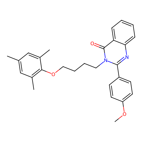 2-(4-methoxyphenyl)-3-[4-(2,4,6-trimethylphenoxy)butyl]quinazolin-4(3H)-one structure