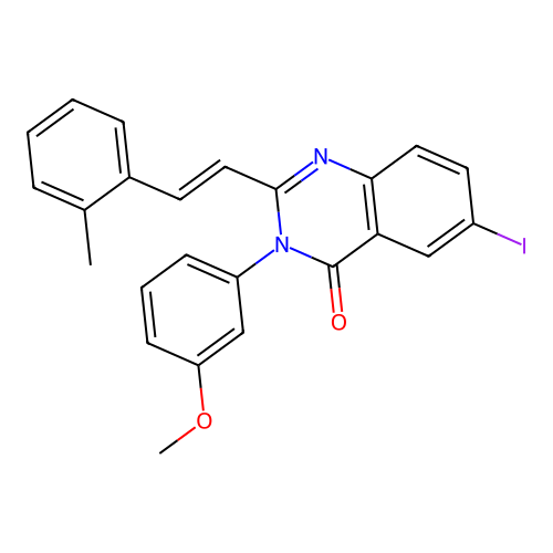 6-iodo-3-(3-methoxyphenyl)-2-[(E)-2-(2-methylphenyl)ethenyl]quinazolin-4(3H)-one structure