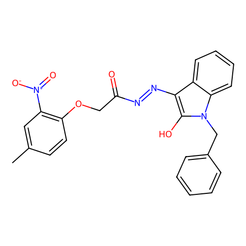 (E)-N'-(1-benzyl-2-oxoindolin-3-ylidene)-2-(4-methyl-2-nitrophenoxy)acetohydrazide structure