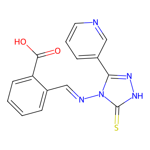 (E)-2-(((3-mercapto-5-(pyridin-3-yl)-4H-1,2,4-triazol-4-yl)imino)methyl)benzoic acid structure