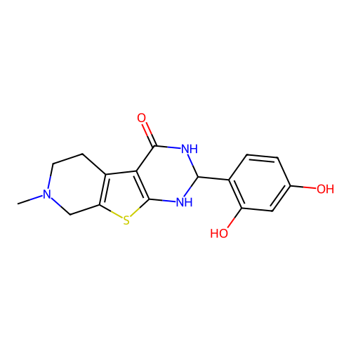2-(2,4-dihydroxyphenyl)-7-methyl-2,3,5,6,7,8-hexahydropyrido[4',3':4,5]thieno[2,3-d]pyrimidin-4(1H)-one structure