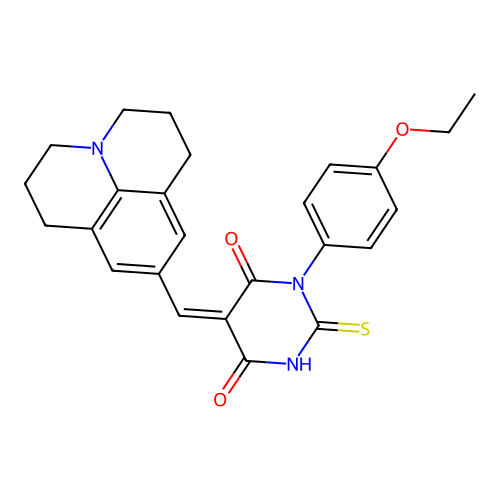 (5Z)-1-(4-ethoxyphenyl)-2-sulfanyl-5-(2,3,6,7-tetrahydro-1H,5H-pyrido[3,2,1-ij]quinolin-9-ylmethylidene)pyrimidine-4,6(1H,5H)-dione structure