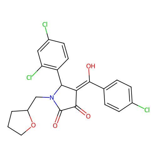 (4E)-4-[(4-chlorophenyl)(hydroxy)methylidene]-5-(2,4-dichlorophenyl)-1-(tetrahydrofuran-2-ylmethyl)pyrrolidine-2,3-dione structure