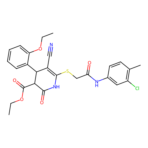 ethyl 6-((2-((3-chloro-4-methylphenyl)amino)-2-oxoethyl)thio)-5-cyano-4-(2-ethoxyphenyl)-2-oxo-1,2,3,4-tetrahydropyridine-3-carboxylate structure