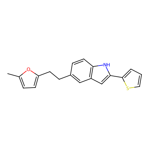 5-[2-(5-methylfuran-2-yl)ethyl]-2-thiophen-2-yl-1H-indole structure
