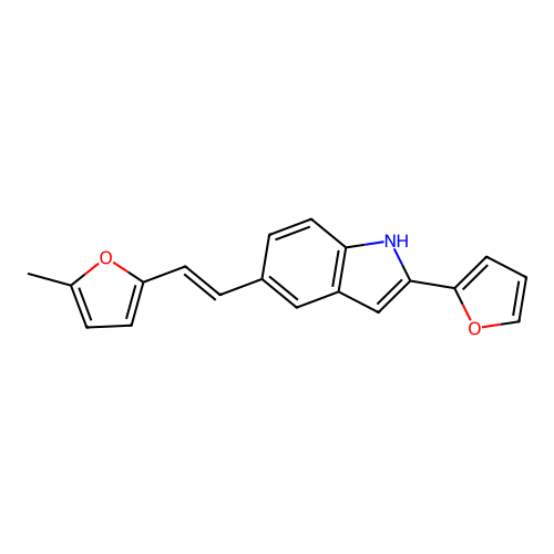 2-(furan-2-yl)-5-[(E)-2-(5-methylfuran-2-yl)ethenyl]-1H-indole structure