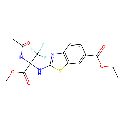 ETHYL 2-{[1-(ACETYLAMINO)-2,2,2-TRIFLUORO-1-(METHOXYCARBONYL)ETHYL]AMINO}-1,3-BENZOTHIAZOLE-6-CARBOXYLATE structure