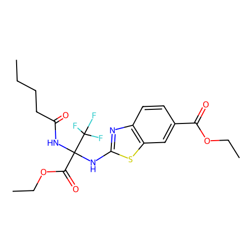 (S)-ethyl 2-((3-ethoxy-1,1,1-trifluoro-3-oxo-2-pentanamidopropan-2-yl)amino)benzo[d]thiazole-6-carboxylate structure