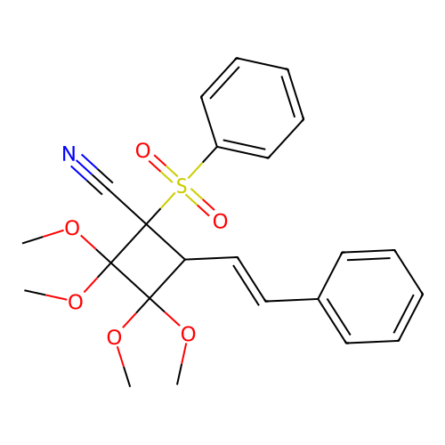 2,2,3,3-Tetramethoxy-1-(phenylsulfonyl)-4-(2-phenylvinyl)cyclobutanecarbonitrile structure