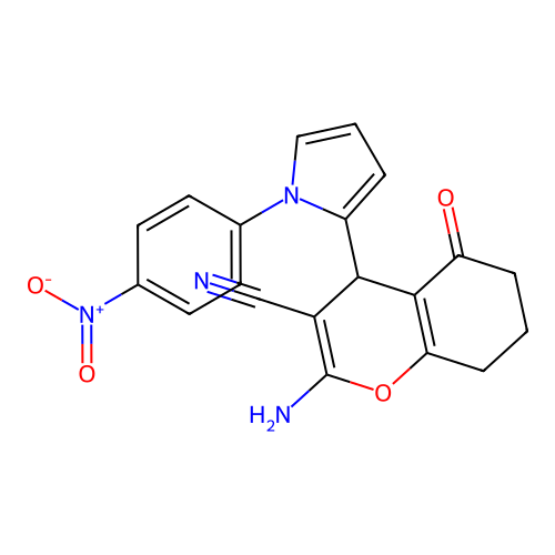 2-amino-4-[1-(4-nitrophenyl)pyrrol-2-yl]-5-oxo-4,6,7,8-tetrahydrochromene-3-carbonitrile structure